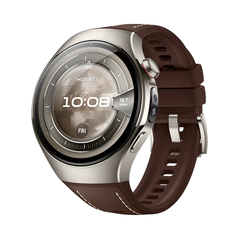 HUAWEI WATCH 5 46mm Donkerbruine / Composiet band / Titanium van luchtvaartkwaliteit / X-TAP / eSIM bellen / GPS / ECG / Bluetooth 5.2 / Smartwatch / Compatibel met iOS en Android