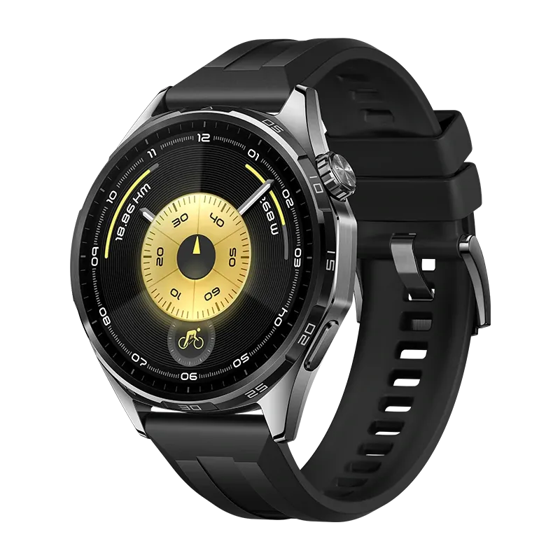 HUAWEI WATCH GT 6 46 mm / Behuizing van titaniumlegering / Zwarte fluoroelastomeer band / Batterijduur tot 21 dagen / GPS / ECG /Compatibel met iOS en Android