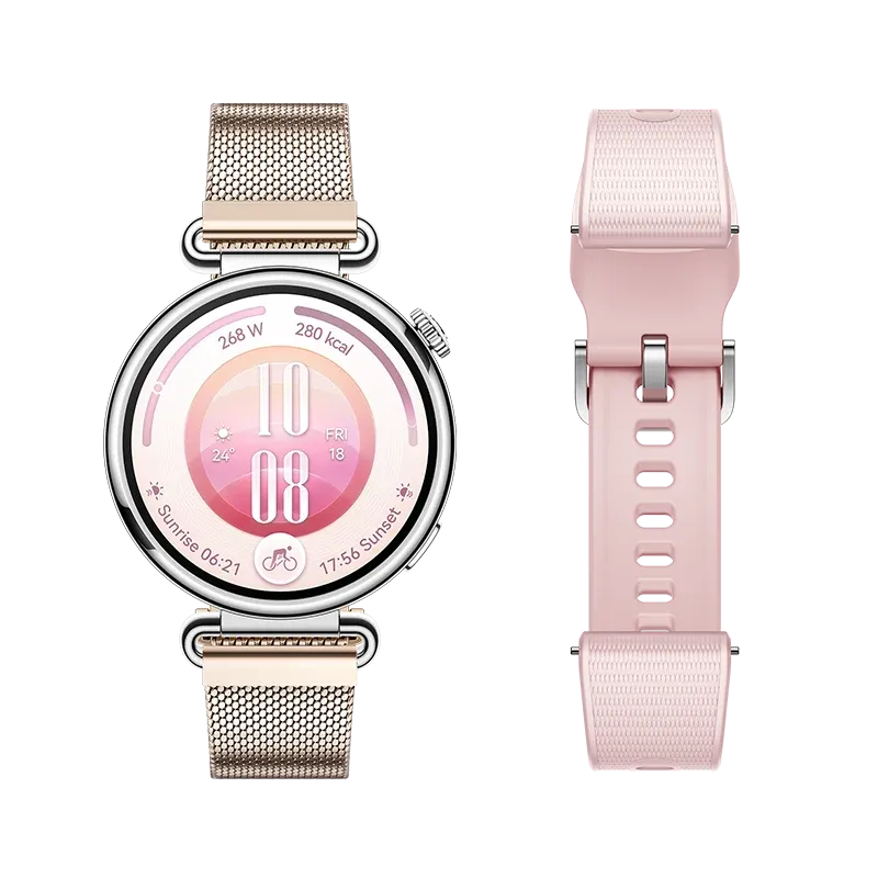 HUAWEI WATCH GT 7 41mm Pink/ Additional Gold Milanese Strap/ Up to 21 Days of Battery Life/ Advanced Skiing & Cycling Modes/ All-Round Health Tracking/ Compatible with Android & iOS